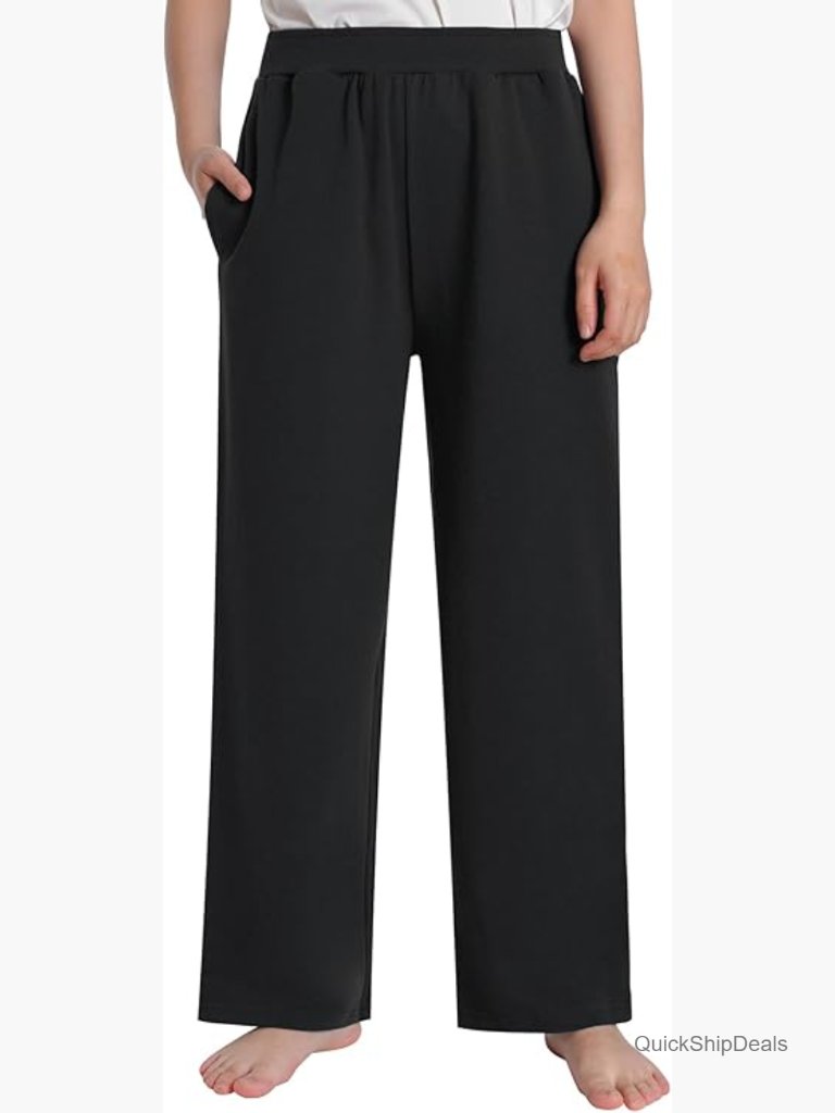 Petite Wide Leg Lounge Pants Loose Fit Cotton With Pockets